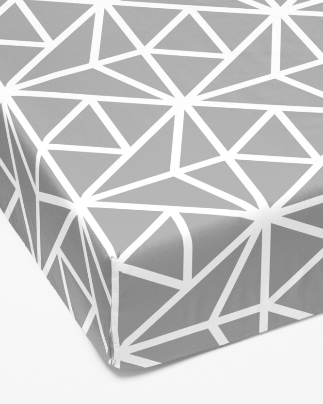 Bavlněné napínací prostěradlo - bílé geometrické tvary na šedém