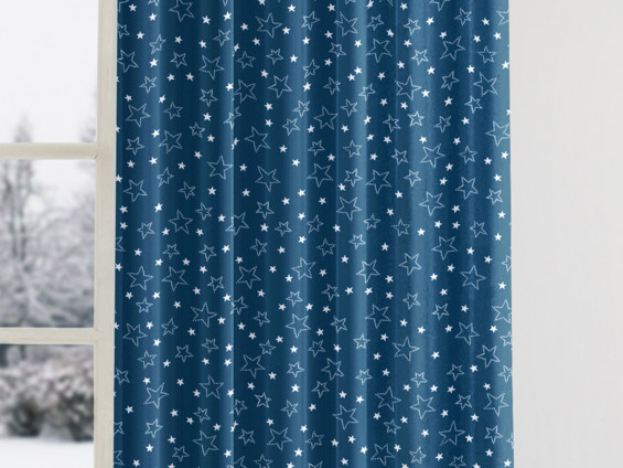 Vánoční bavlněný závěs - vzor bílé hvězdičky na modrém