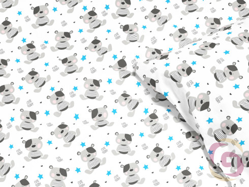 Dětské bavlněné povlečení - vzor roztomilí medvídci s modrými hvězdičkami