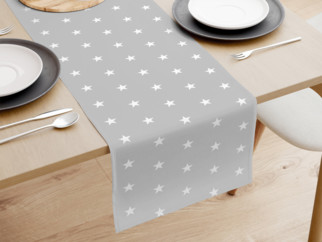 Běhoun na stůl 100% bavlněné plátno - bílé hvězdičky na světle šedém