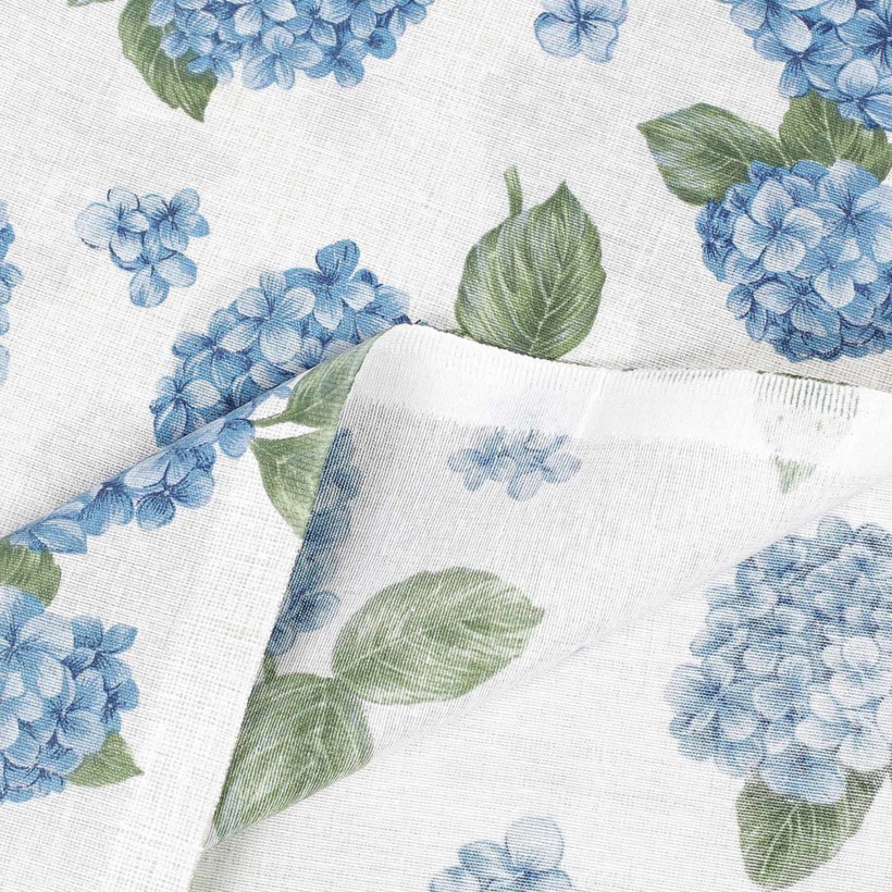 Kulatý ubrus Loneta - modré květy hortenzie