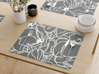Bavlněné prostírání na stůl - bílé květy na tmavě šedém - sada 2ks