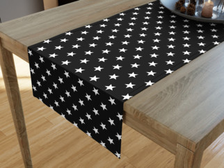 Bavlněný běhoun na stůl - vzor bílé hvězdičky na černém