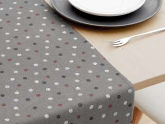 Bavlněný běhoun na stůl - vzor barevné puntíky na tmavě šedém