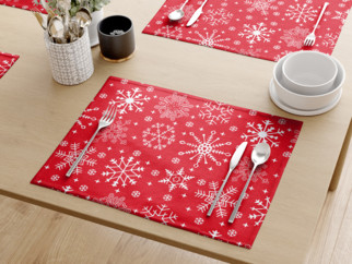 Vánoční bavlněné prostírání na stůl - vzor sněhové vločky na červeném - sada 2ks