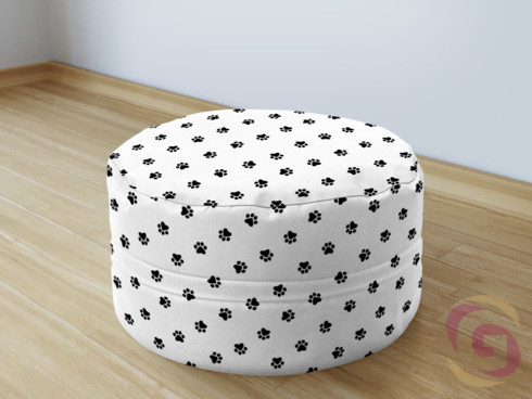 Bavlněný sedací bobek - vzor černé tlapky na bílém
