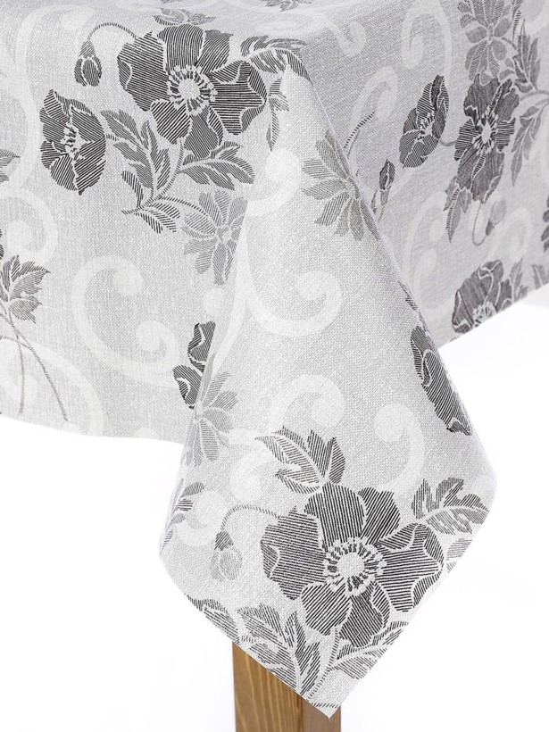 PVC ubrusovina s textilním podkladem - šedé květy