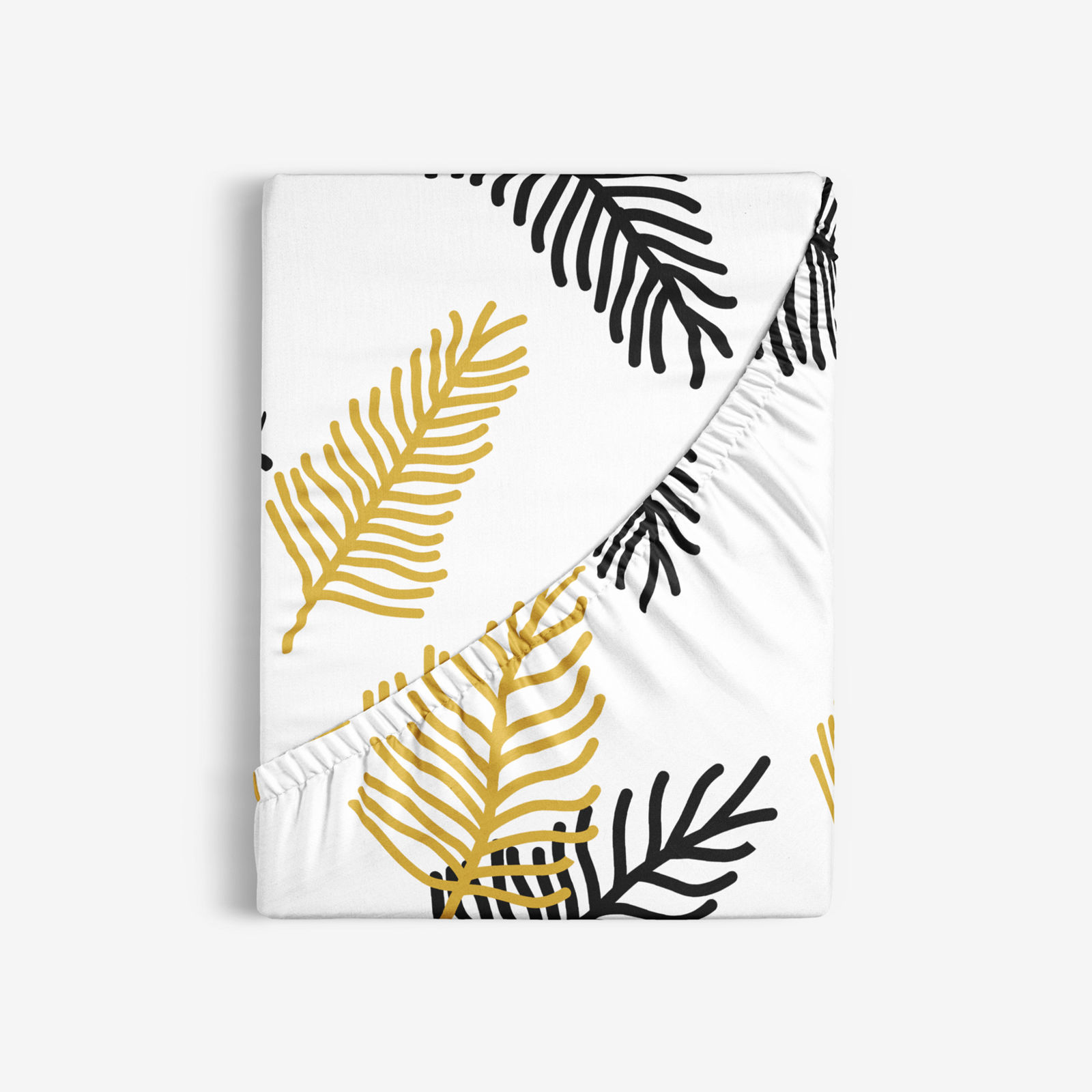 Bavlněné napínací prostěradlo - černé a zlaté palmové listy