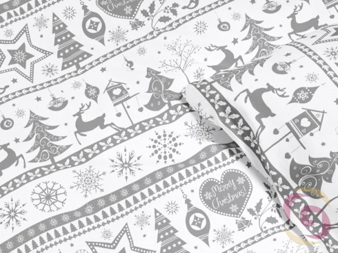 Vánoční bavlněné ložní povlečení - vzor B-818 vánoční symboly na bílém