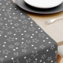 Běhoun na stůl 100% bavlněné plátno - bílé hvězdičky na šedém