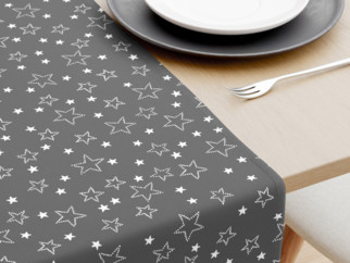 Vánoční bavlněný běhoun na stůl - vzor bílé hvězdičky na šedém