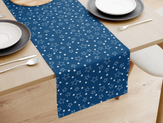 Vánoční bavlněný běhoun na stůl - vzor bílé hvězdičky na modrém