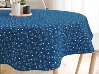 Kulatý ubrus 100% bavlněné plátno - bílé hvězdičky na modrém