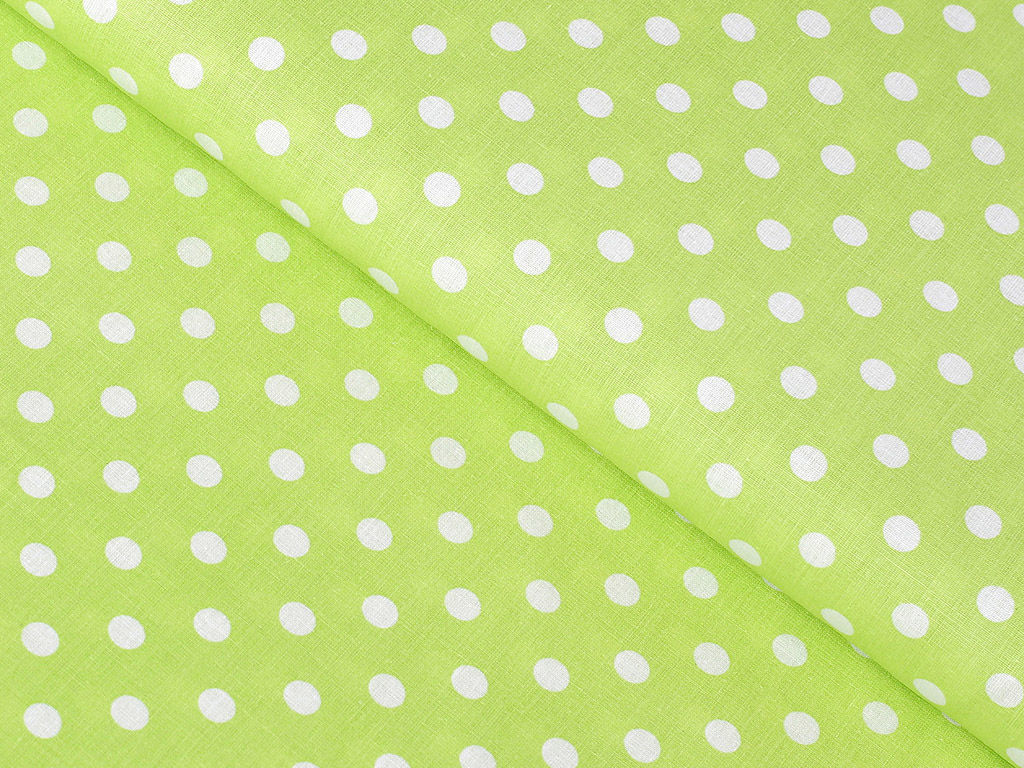 Bavlněné plátno - bílé puntíky na pistáciově zeleném