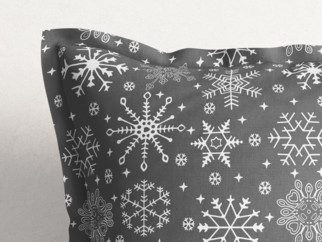 Vánoční bavlněný povlak na polštář s ozdobným lemem - vzor sněhové vločky na šedém