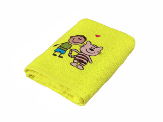 Dětský froté ručník Lili 30x50 cm žlutý - kluk s kočkou