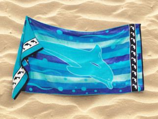 Velká froté plážová osuška DELFÍN - modrá 90x165 cm