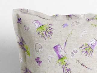 Dekorační povlak na polštář s ozdobným lemem Loneta - kvetoucí levandule na režném