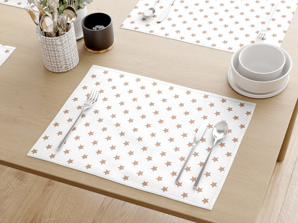 Prostírání na stůl 100% bavlněné plátno - béžové hvězdičky na bílém - sada 2ks