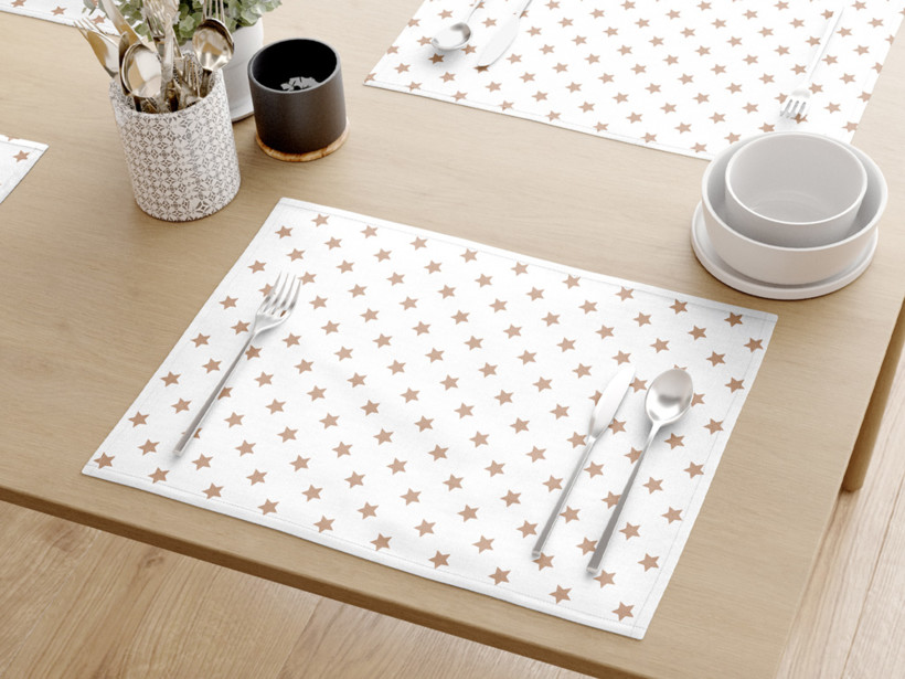 Prostírání na stůl 100% bavlněné plátno - béžové hvězdičky na bílém - sada 2ks