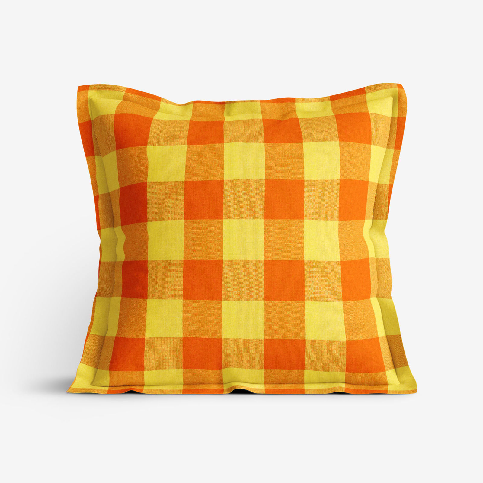 Bavlněný povlak na polštář s ozdobným lemem - velké oranžovo-žluté kostky