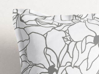 Bavlněný povlak na polštář s ozdobným lemem - tmavě šedé květy na bílém