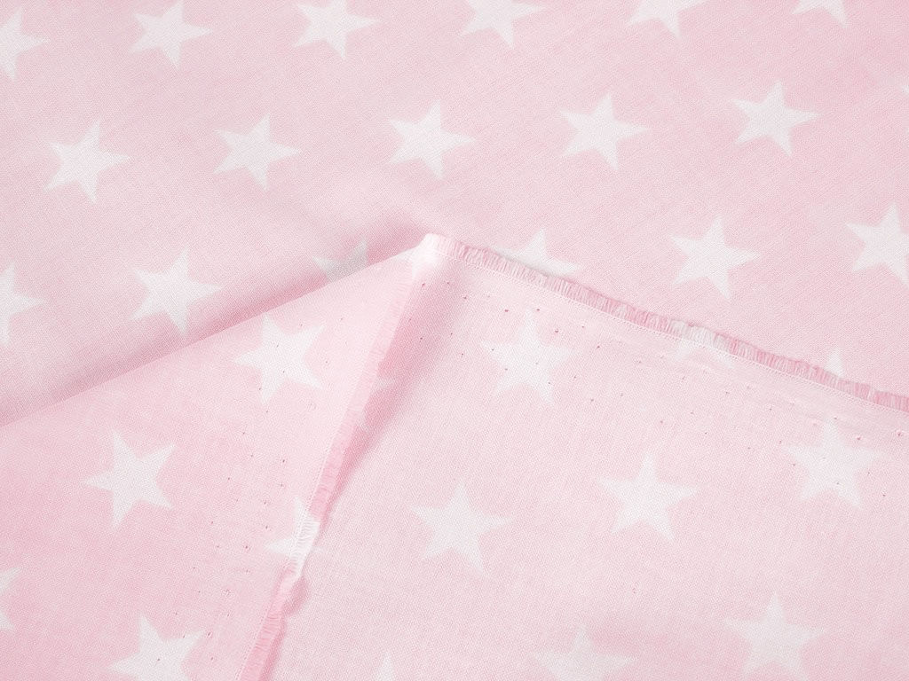 Bavlněné plátno - bílé hvězdičky na světle růžovém