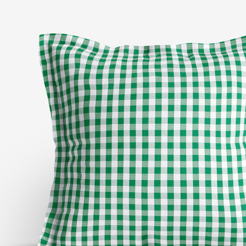 Bavlněný povlak na polštář s ozdobným lemem - zelené a bílé kostičky