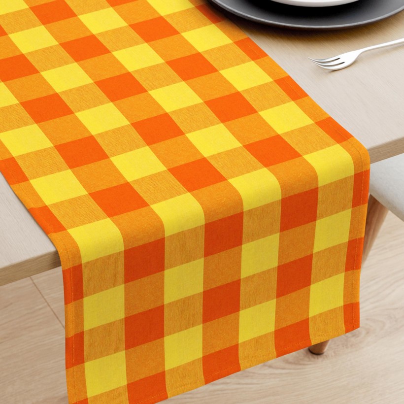 Běhoun na stůl 100% bavlna - velké oranžovo-žluté kostky