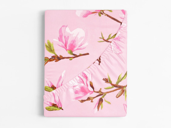 Bavlněné napínací prostěradlo - růžové magnolie