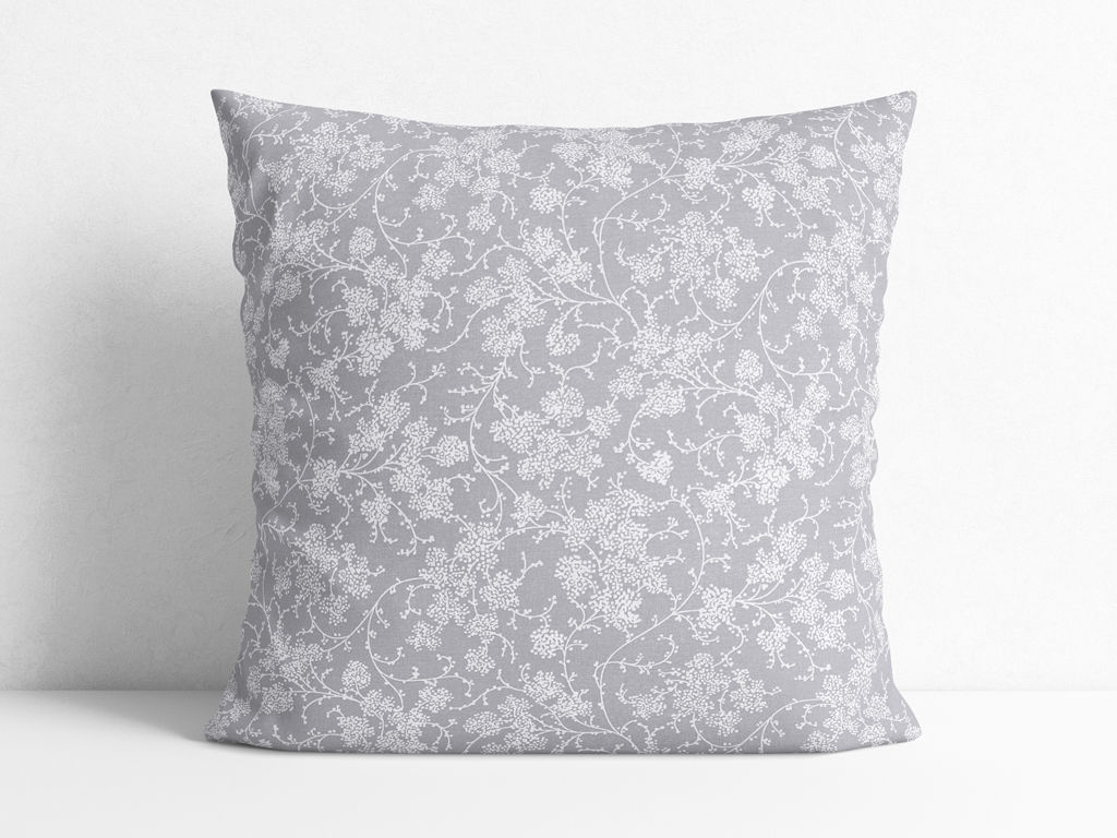 Bavlněný povlak na polštář - popínavé květy na světle šedém