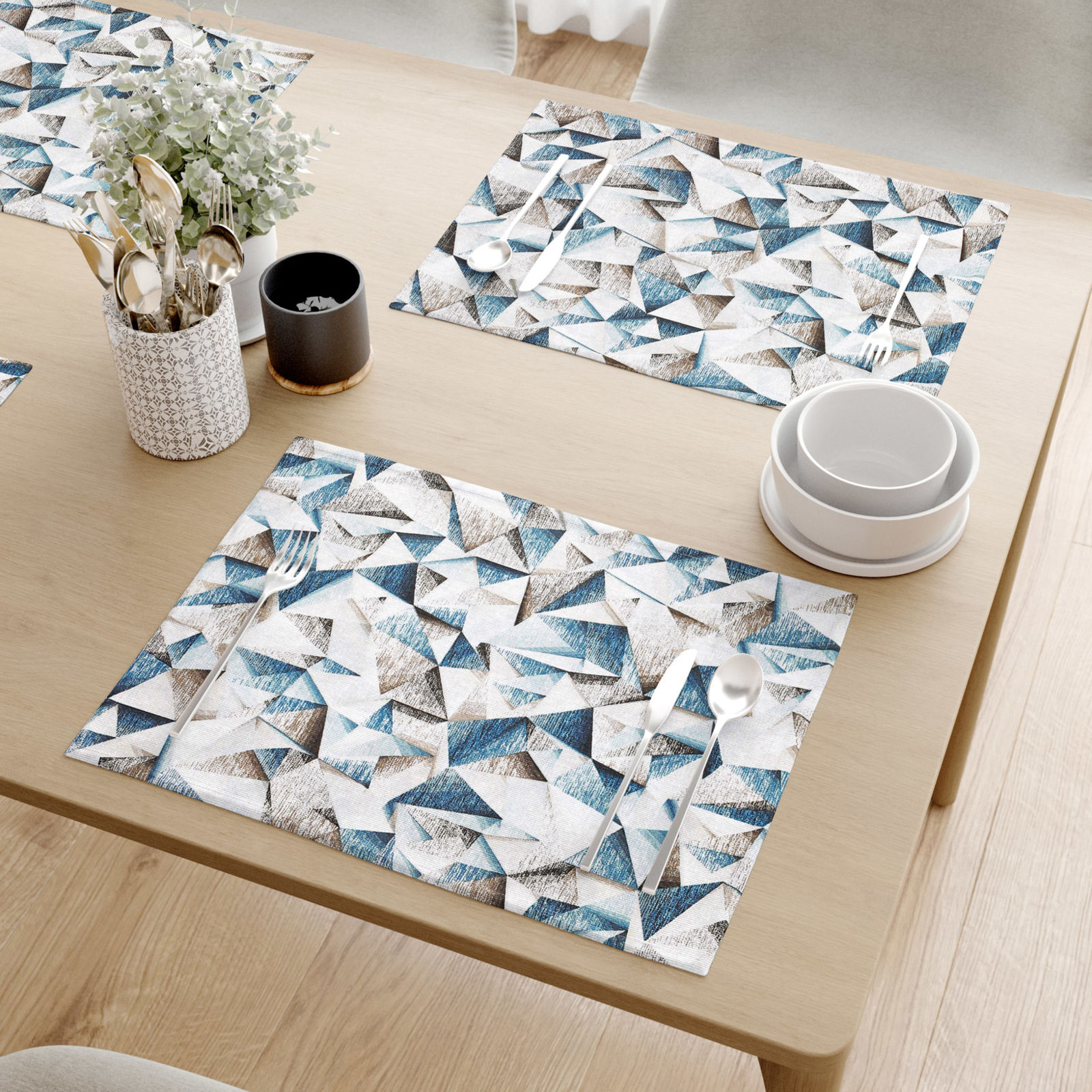 Prostírání na stůl Loneta - modré žíhané tvary - sada 2ks