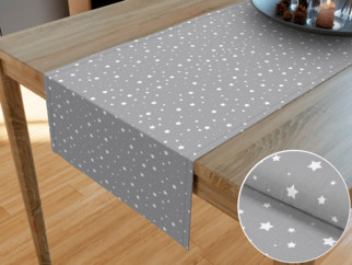 Bavlněný běhoun na stůl - vzor drobné bílé hvězdičky na šedém