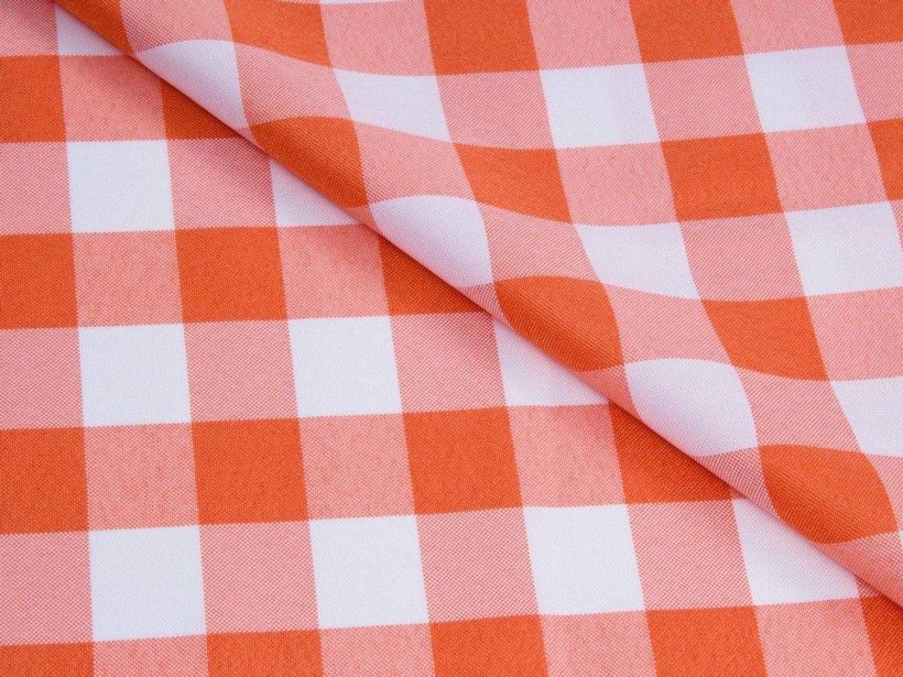 Polyesterová látka - kostky bílo-oranžové