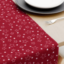 Vánoční bavlněný běhoun na stůl - vzor bílé hvězdičky na červeném