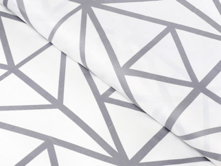 Bavlněný satén Deluxe - vzor 1050 šedé geometrické tvary na bílém - metráž š. 240cm