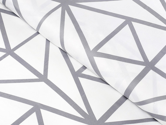 Bavlněný satén - vzor 1050 šedé geometrické tvary na bílém - metráž š. 240cm