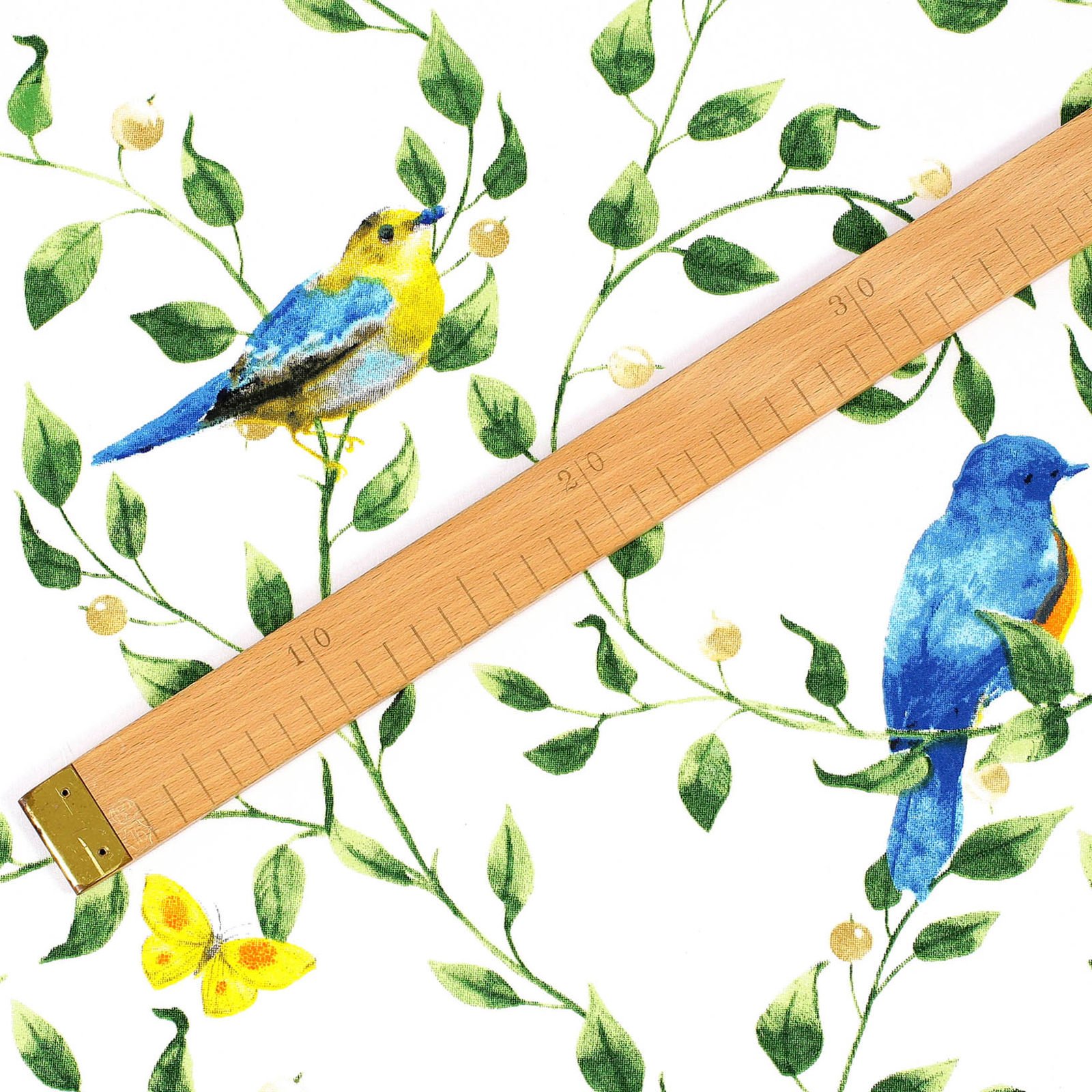 Bavlněné plátno - barevní ptáčci v zahradě