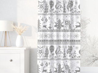 Vánoční bavlněný závěs - vzor vánoční symboly na bílém
