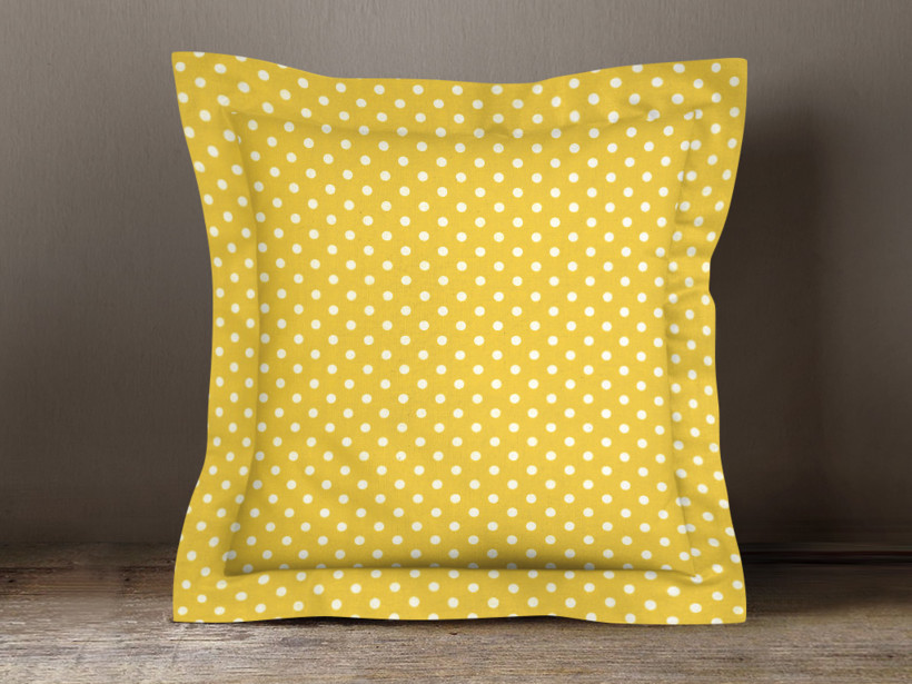 Bavlněný povlak na polštář s ozdobným lemem - bílé puntíky na žlutém