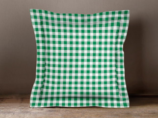 Bavlněný povlak na polštář s ozdobným lemem - vzor zelené a bílé kostičky