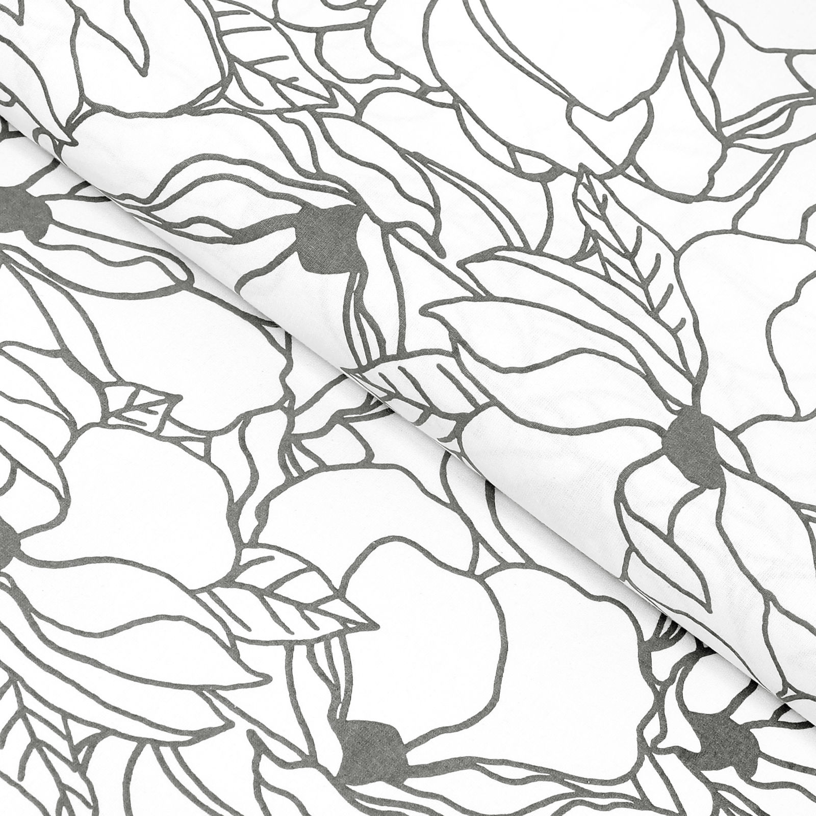 Hranatý ubrus 100% bavlněné plátno - tmavě šedé květy na bílém