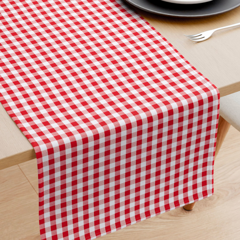 Běhoun na stůl 100% bavlněné plátno - červené a bílé kostičky
