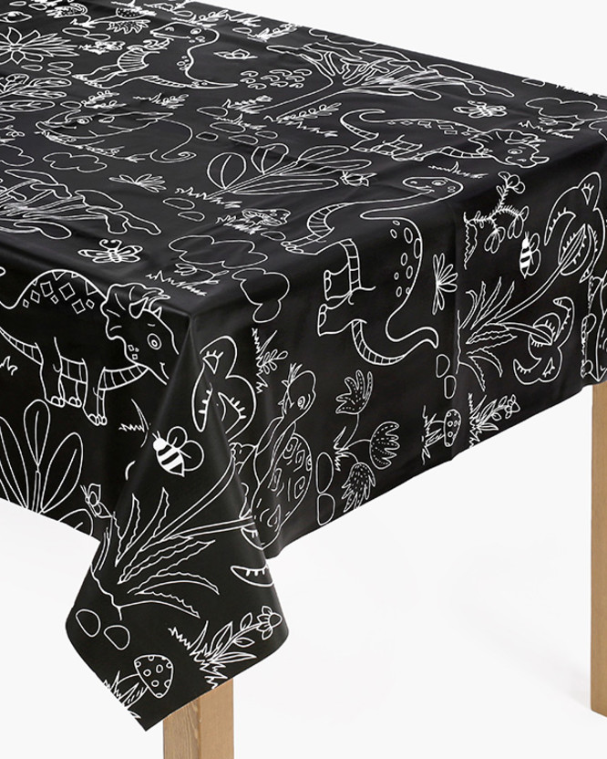PVC ubrusovina s textilním podkladem - černá s potiskem a kreslícím povrchem