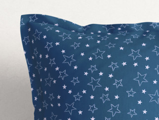 Vánoční bavlněný povlak na polštář s ozdobným lemem - vzor bílé hvězdičky na modrém
