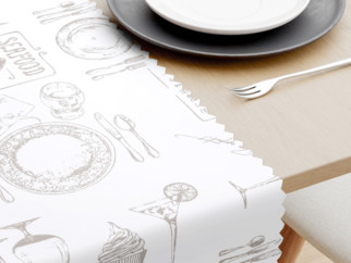 Teflonový běhoun na stůl - kuchyňské nádobí na bílém
