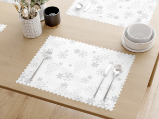 Vánoční prostírání na stůl teflonové - stříbrné vločky na bílém - sada 2ks