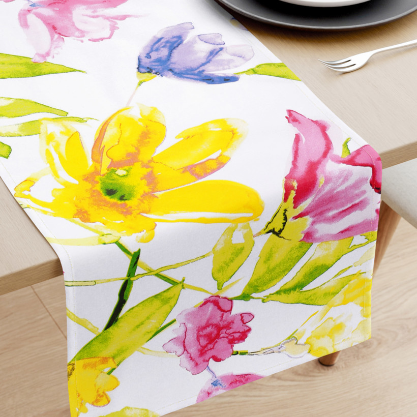 Běhoun na stůl 100% bavlněné plátno - akvarelové květy