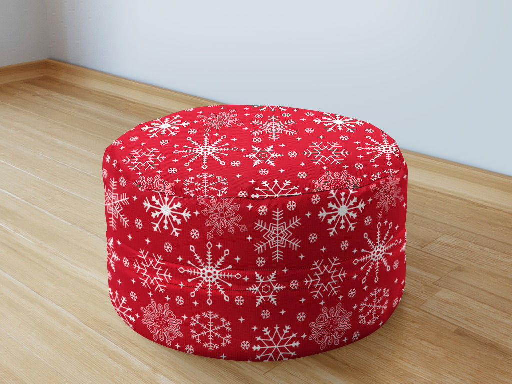Bavlněný sedací bobek 50x20cm - sněhové vločky na červeném