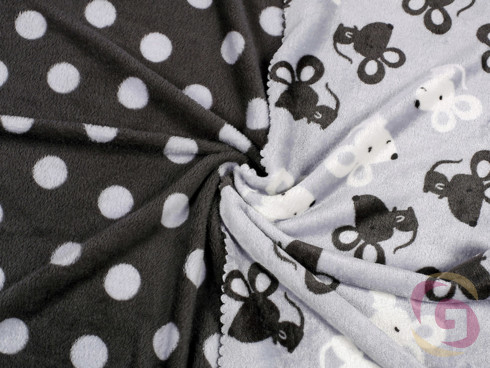 Kvalitní dětská deka z mikrovlákna - vzor myšky a puntíky na světle šedém